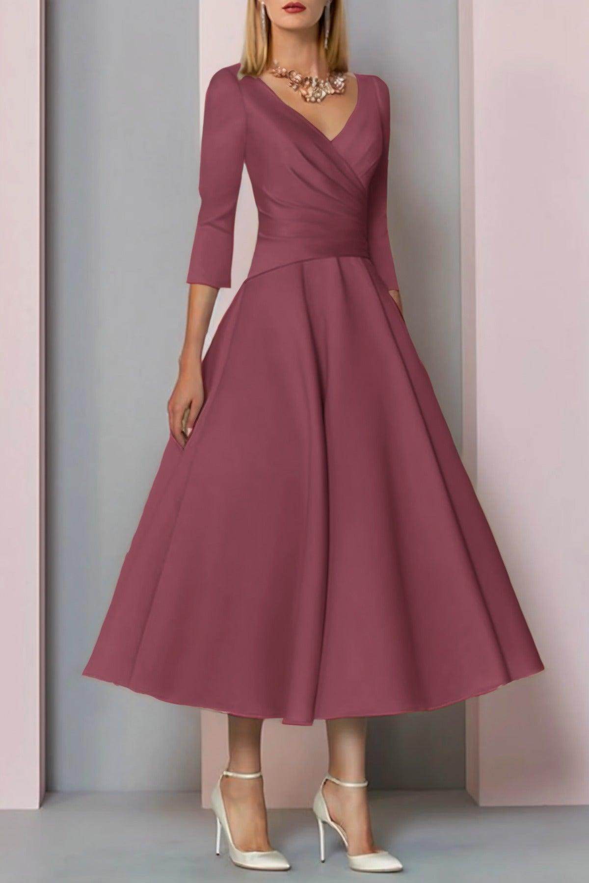 A-Line Tea Length Satin Mother Dress CM0081 - COCOMELODY