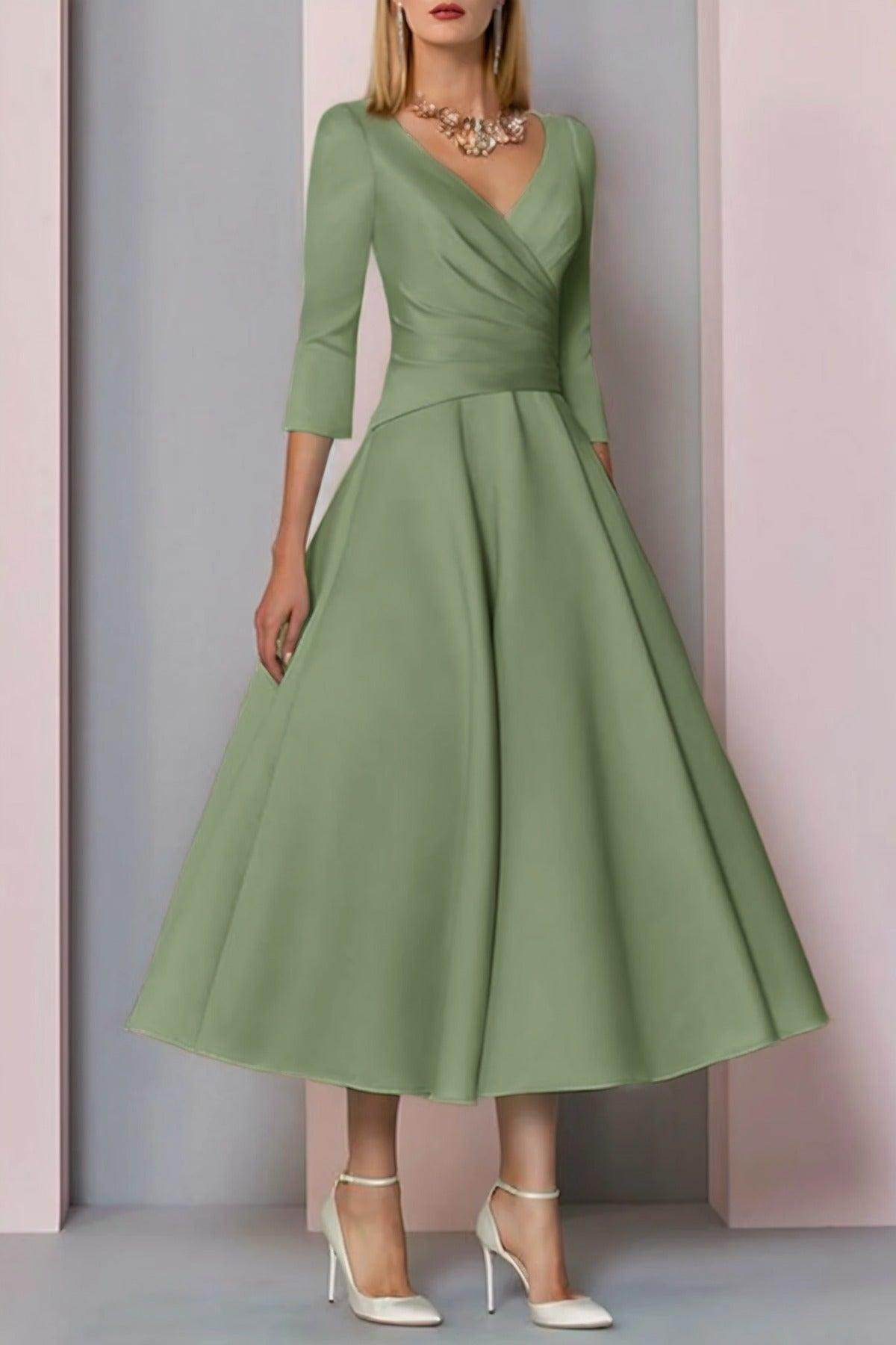 A-Line Tea Length Satin Mother Dress CM0081 - COCOMELODY