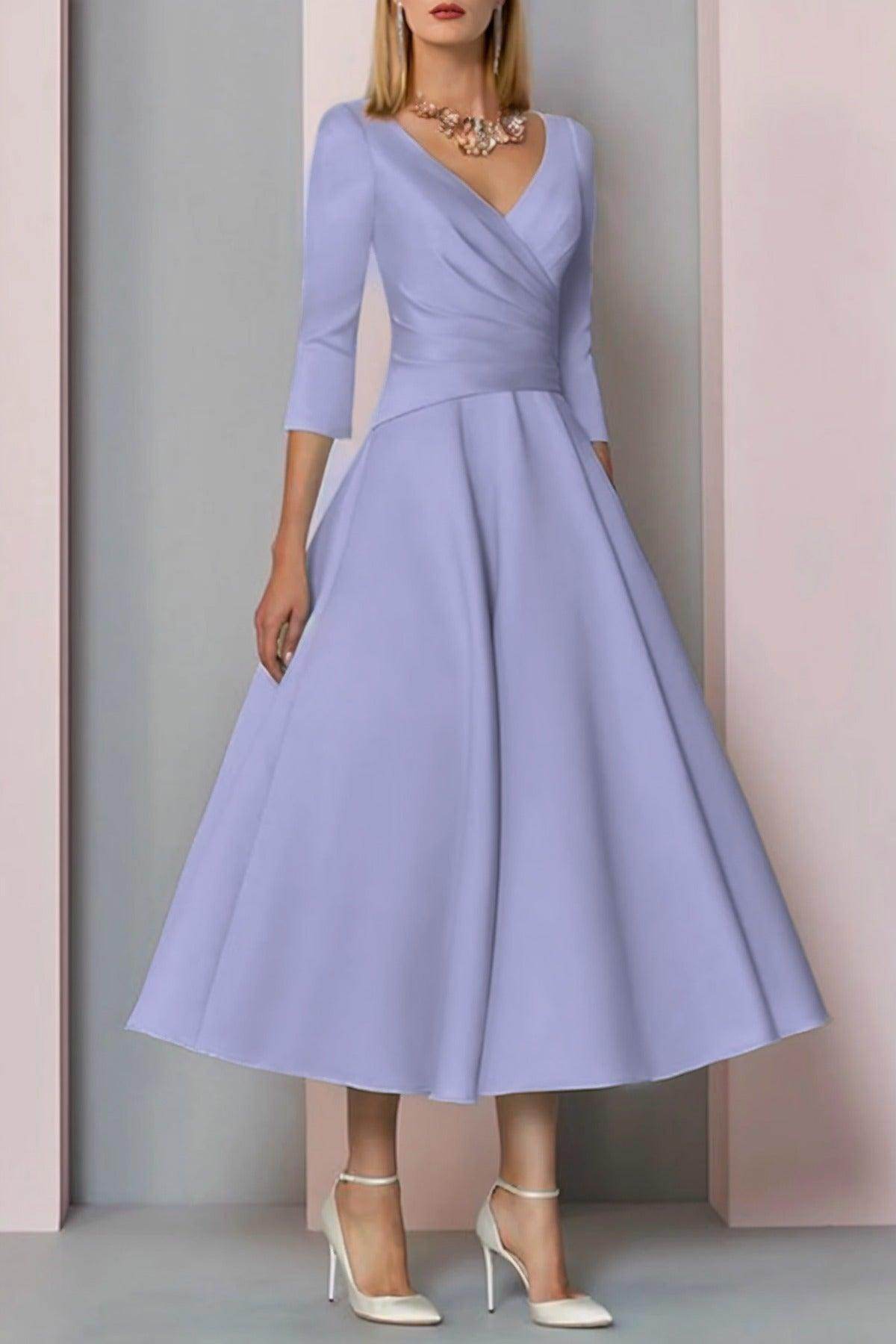 A-Line Tea Length Satin Mother Dress CM0081 - COCOMELODY