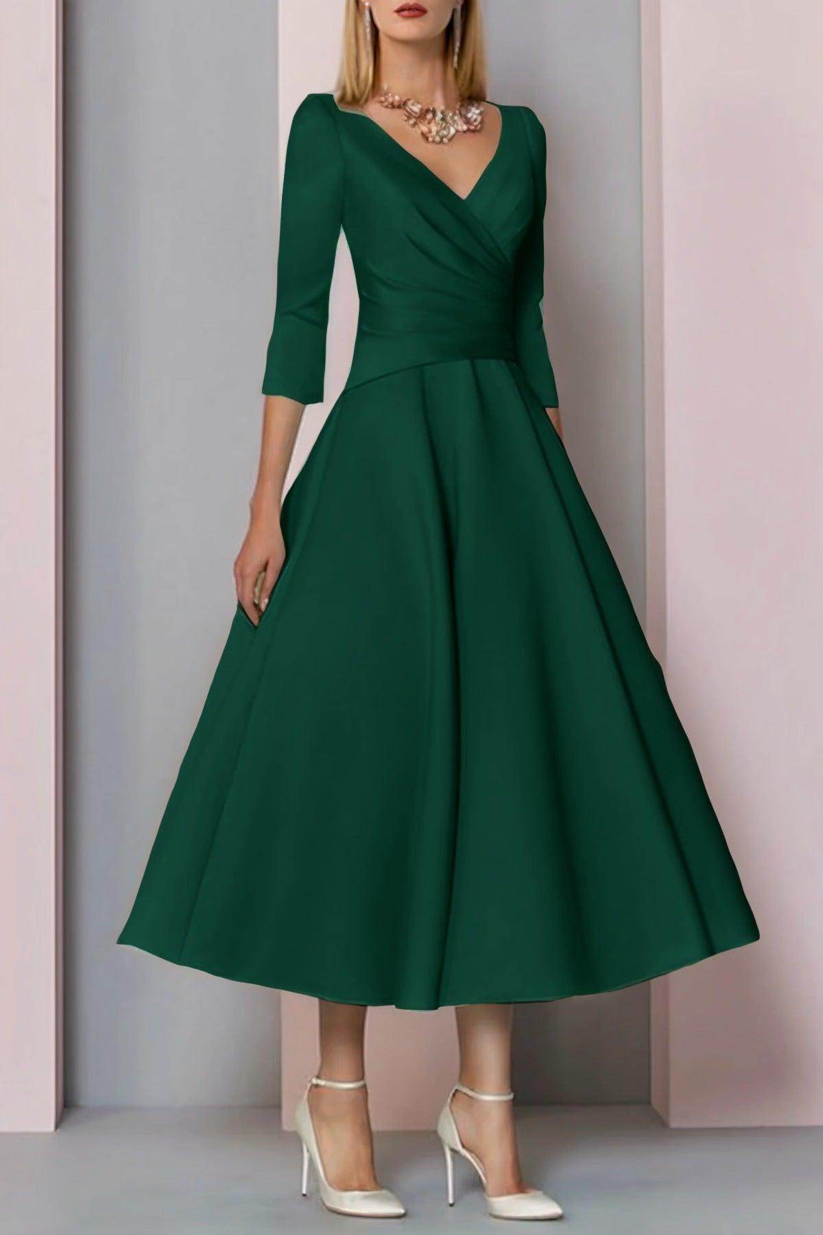 A-Line Tea Length Satin Mother Dress CM0081 - COCOMELODY