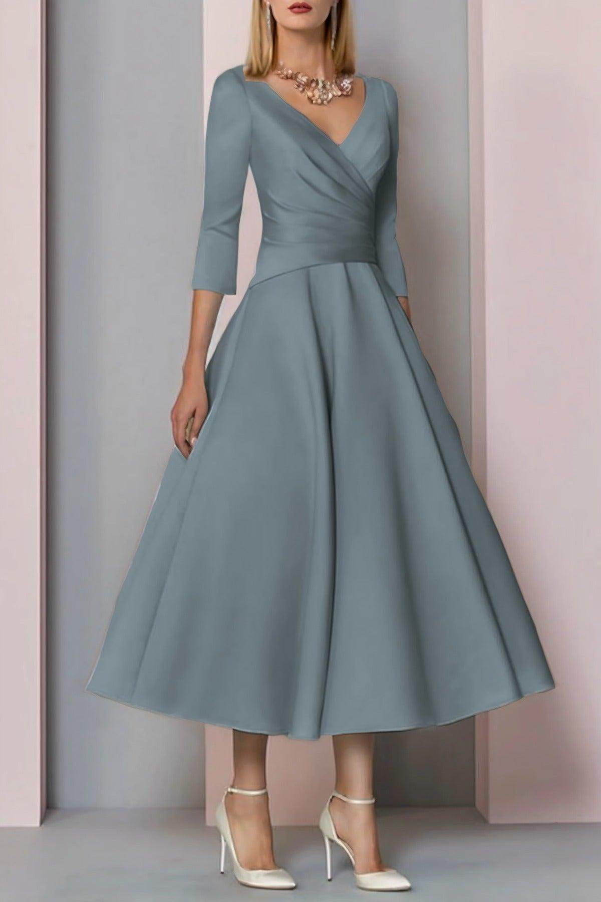 A-Line Tea Length Satin Mother Dress CM0081 - COCOMELODY