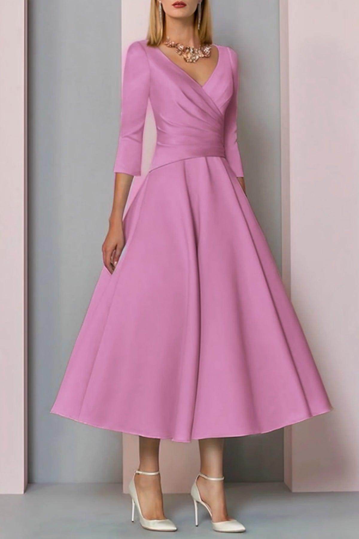 A-Line Tea Length Satin Mother Dress CM0081 - COCOMELODY