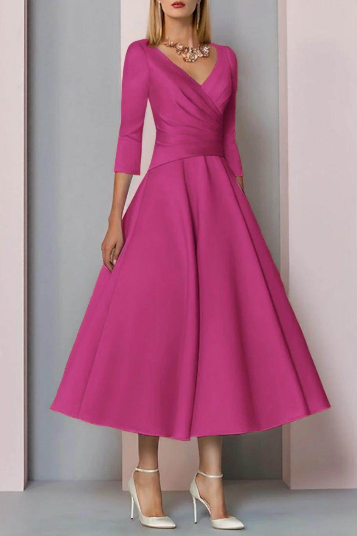 A-Line Tea Length Satin Mother Dress CM0081 - COCOMELODY