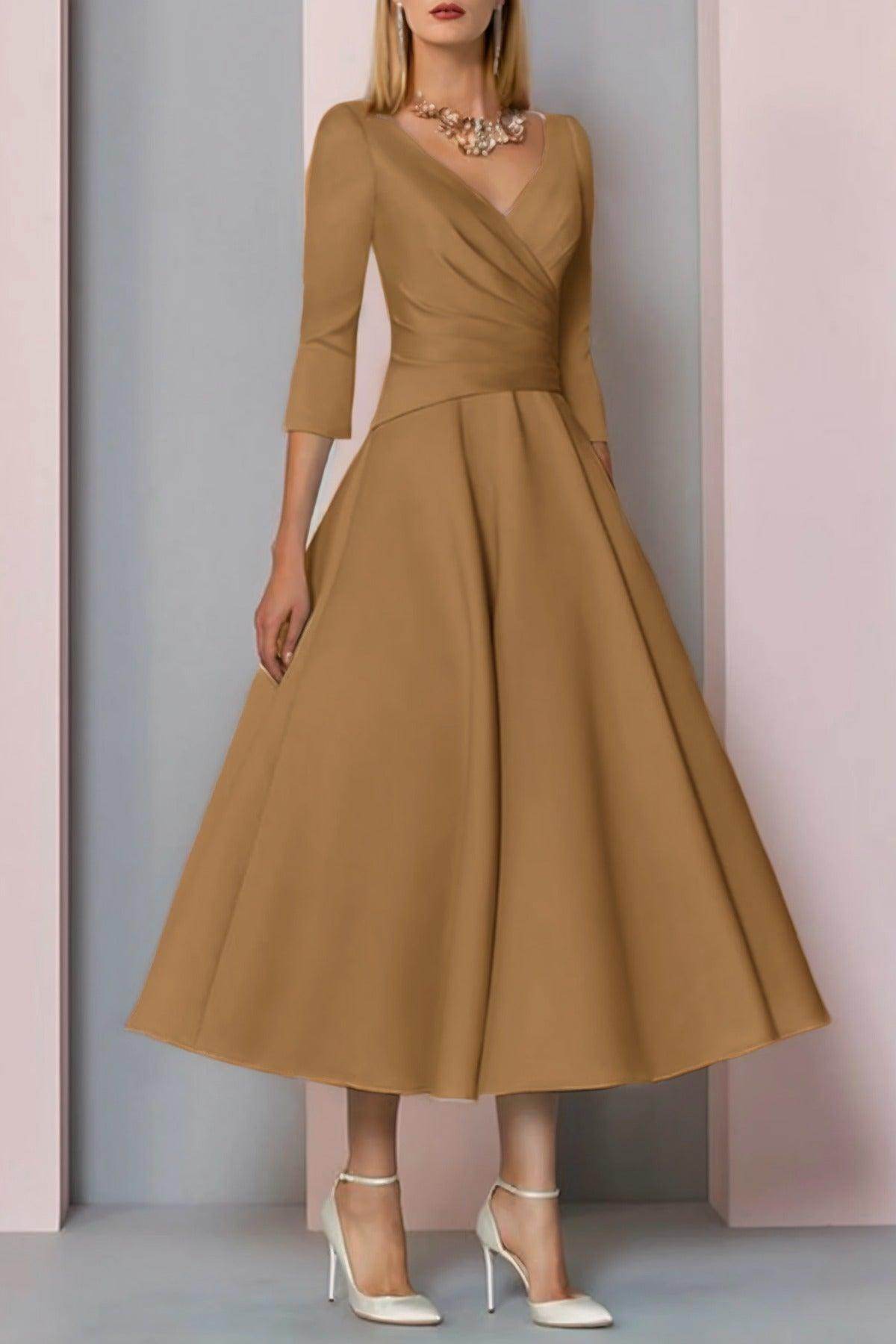 A-Line Tea Length Satin Mother Dress CM0081 - COCOMELODY