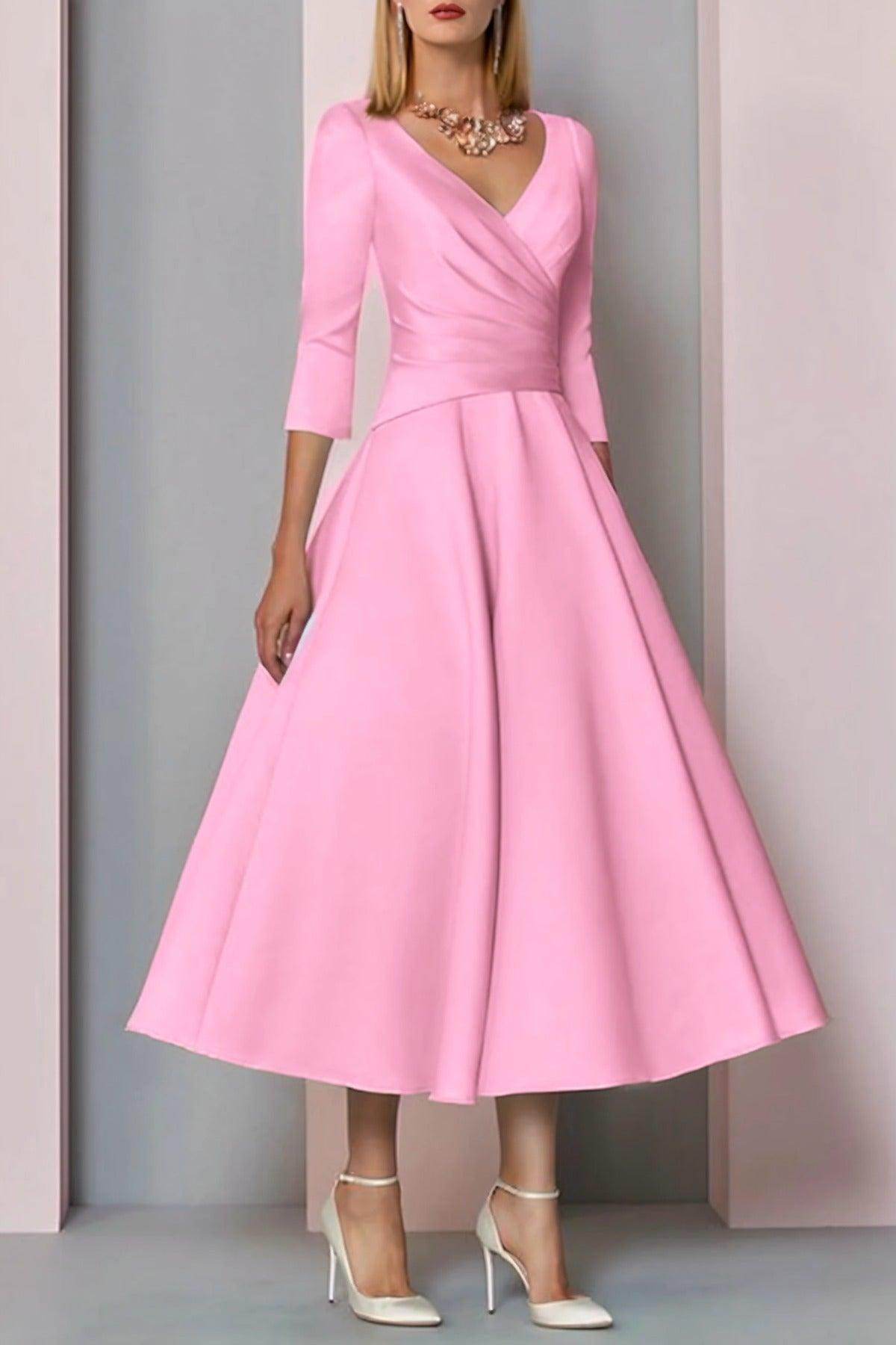 A-Line Tea Length Satin Mother Dress CM0081 - COCOMELODY