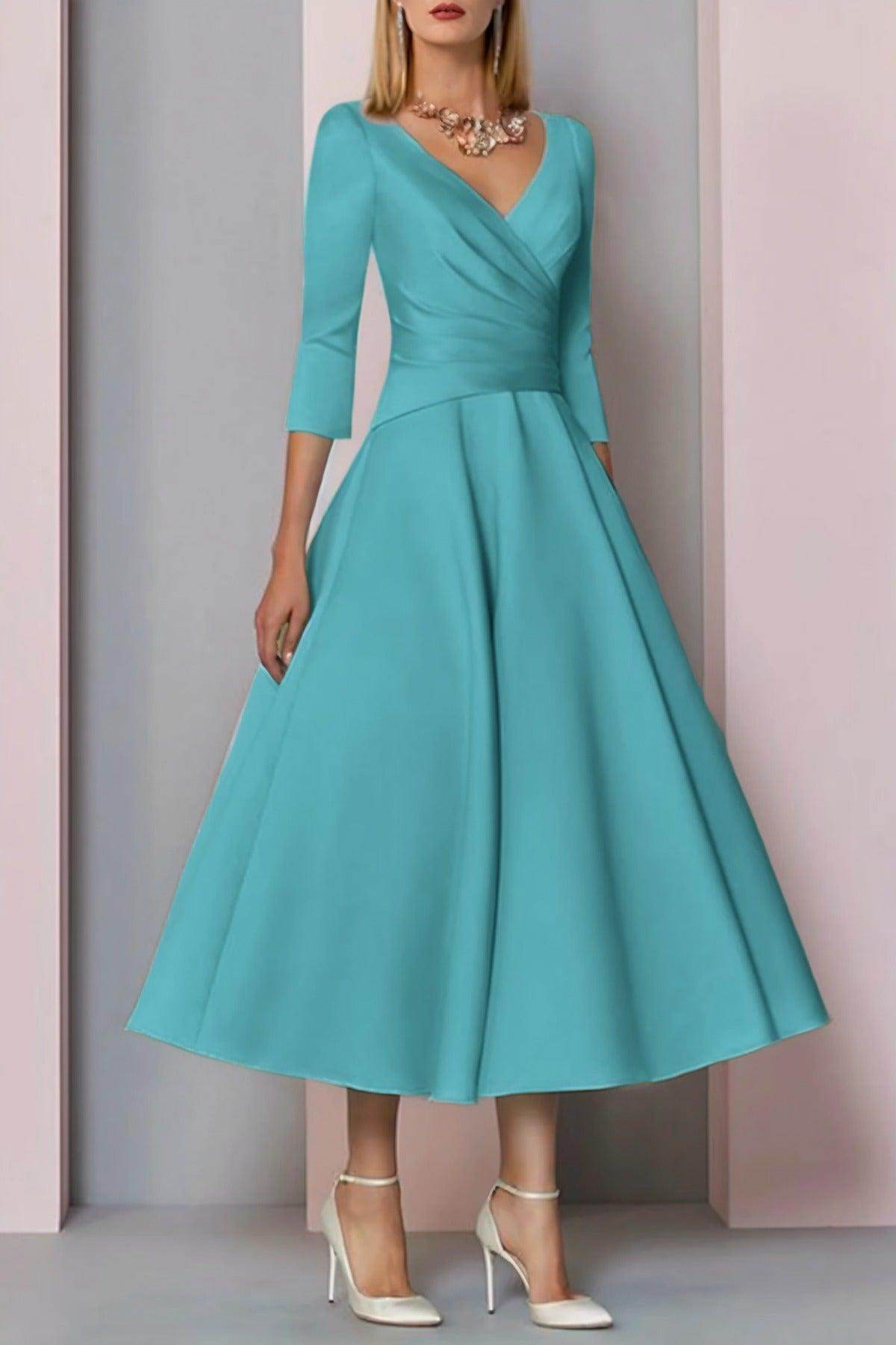 A-Line Tea Length Satin Mother Dress CM0081 - COCOMELODY