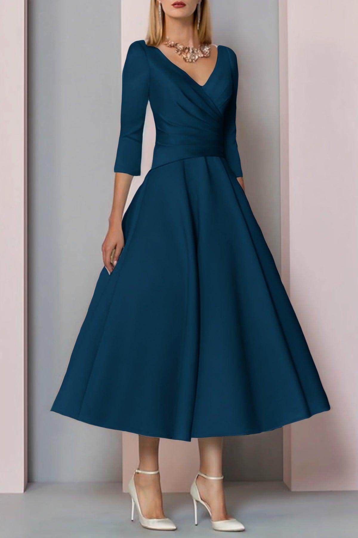 A-Line Tea Length Satin Mother Dress CM0081 - COCOMELODY