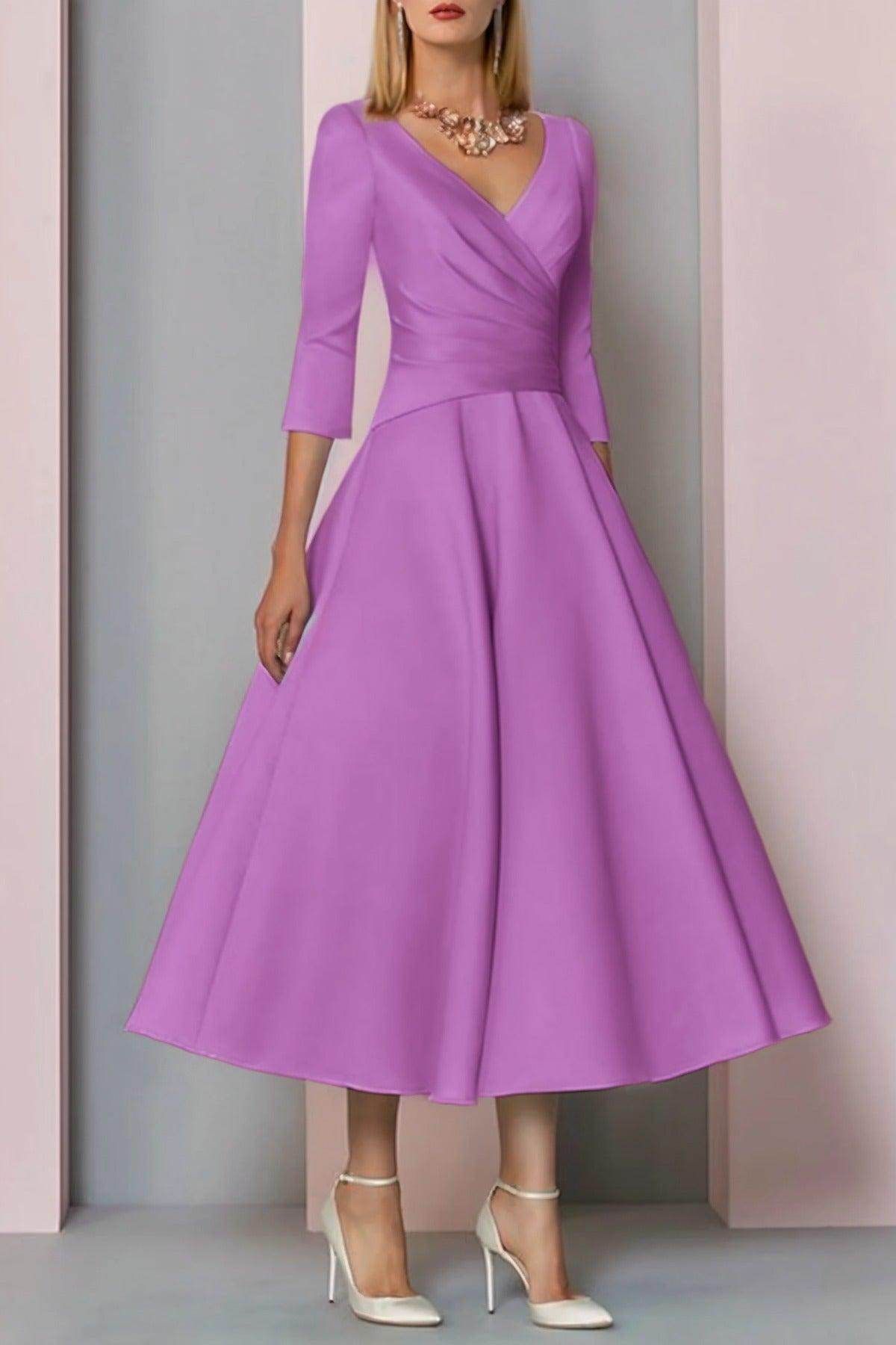 A-Line Tea Length Satin Mother Dress CM0081 - COCOMELODY