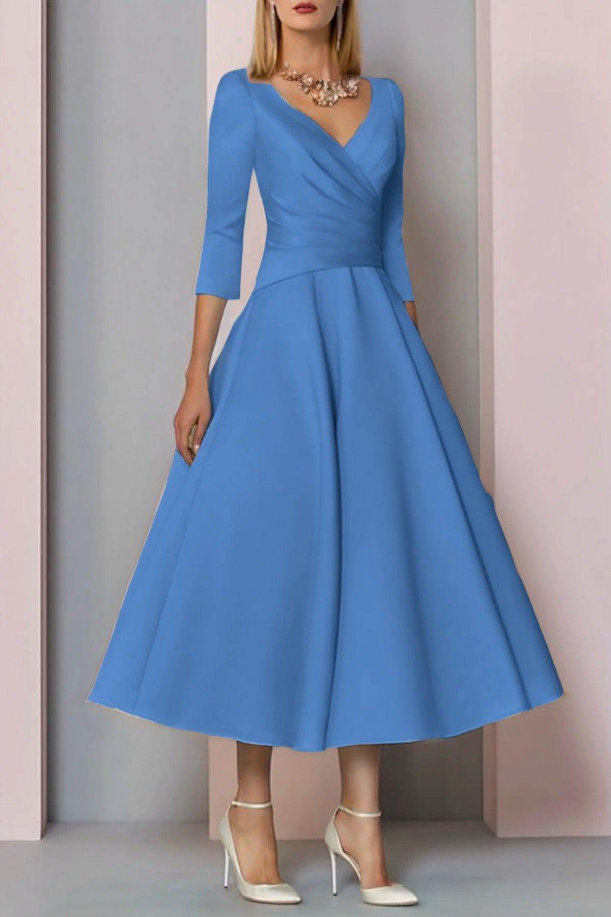 A-Line Tea Length Satin Mother Dress CM0081 - COCOMELODY