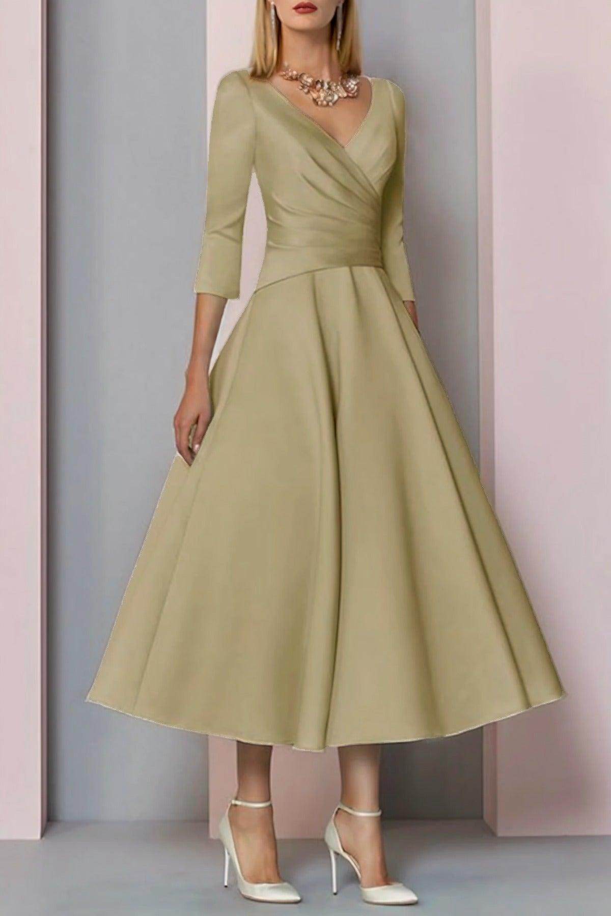 A-Line Tea Length Satin Mother Dress CM0081 - COCOMELODY