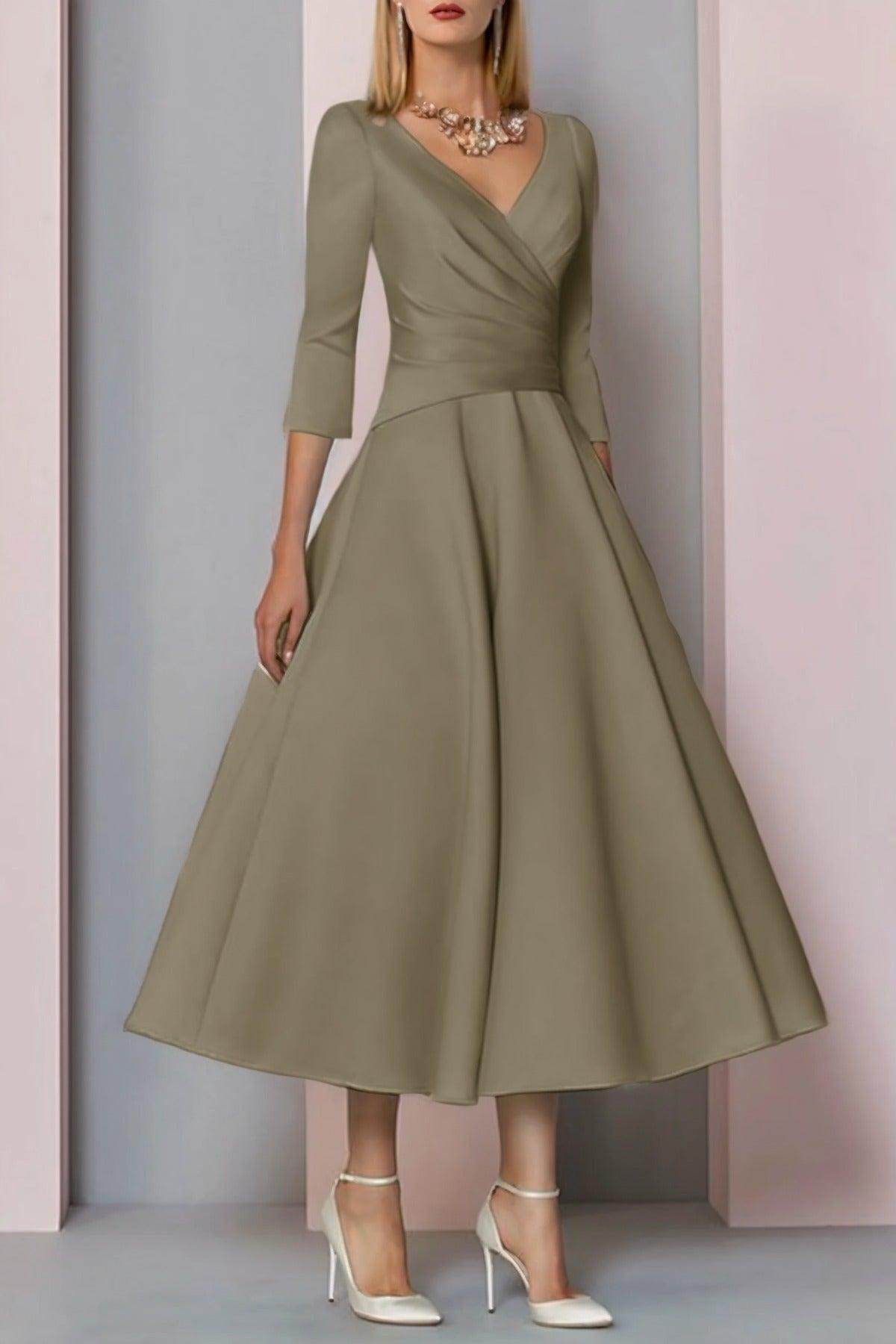 A-Line Tea Length Satin Mother Dress CM0081 - COCOMELODY