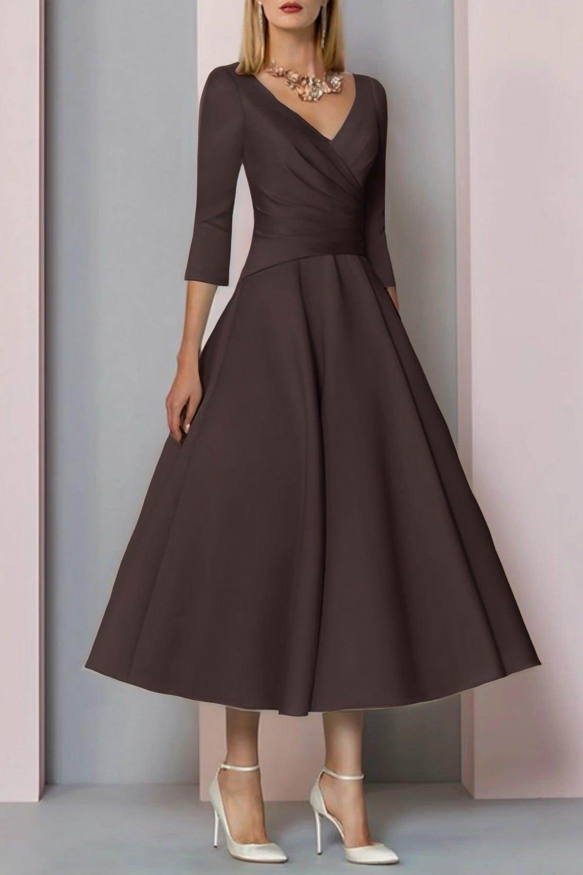 A-Line Tea Length Satin Mother Dress CM0081 - COCOMELODY