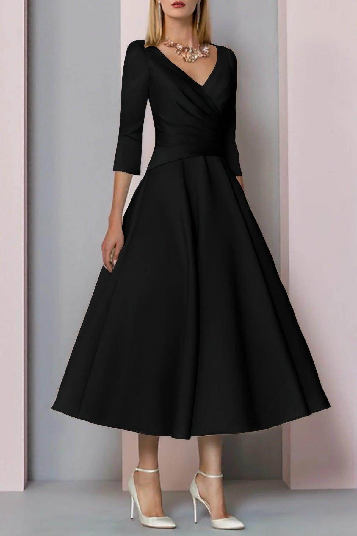 A-Line Tea Length Satin Mother Dress CM0081 - COCOMELODY