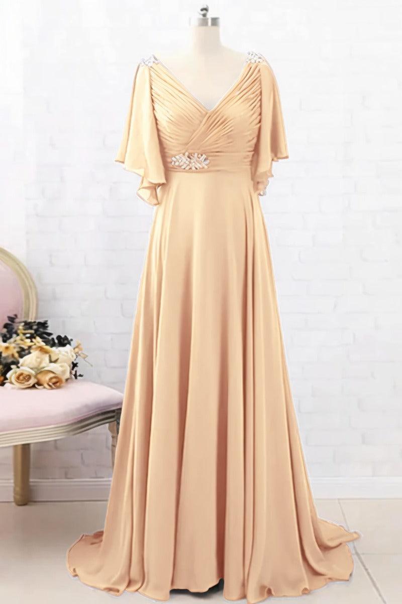 A-Line Sweep-Brush Train Chiffon Mother Dress CM0082 - COCOMELODY
