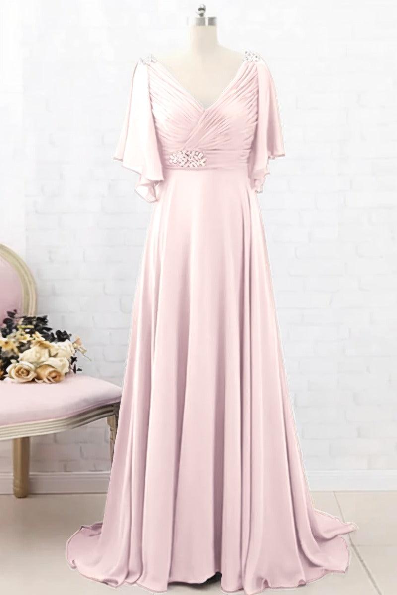 A-Line Sweep-Brush Train Chiffon Mother Dress CM0082 - COCOMELODY
