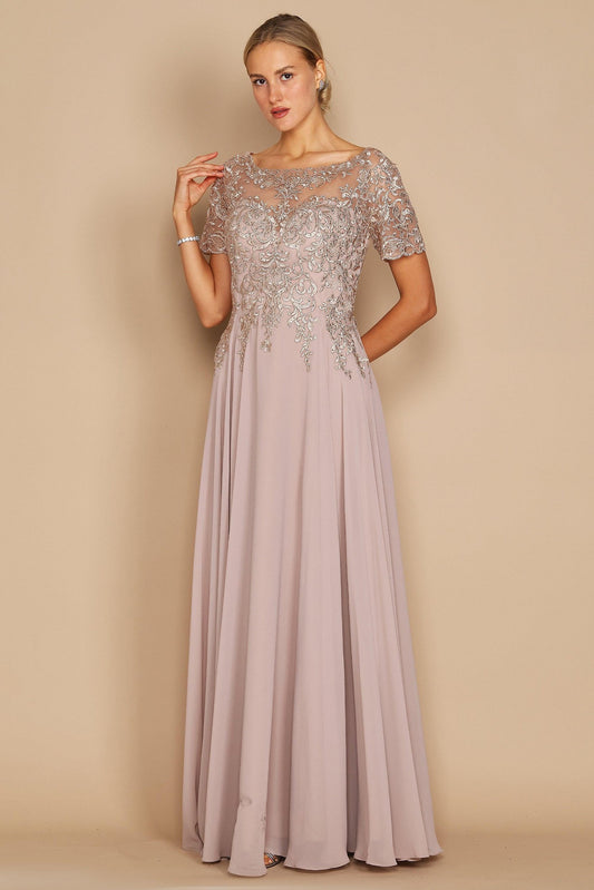 A-Line Floor Length Chiffon Lace Dress CM0134