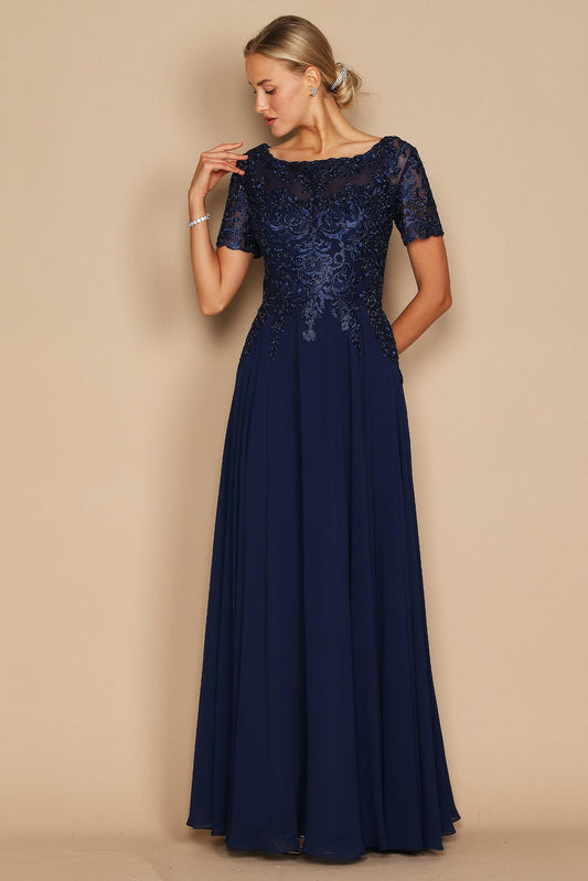 A-Line Floor Length Chiffon Lace Dress CM0135