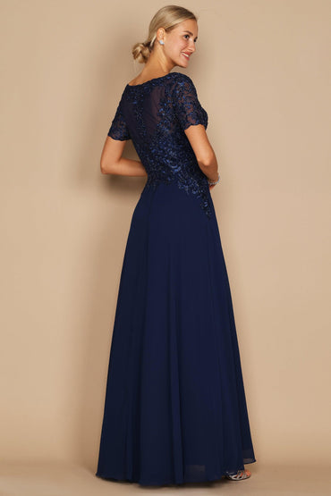 A-Line Floor Length Chiffon Lace Dress CM0135