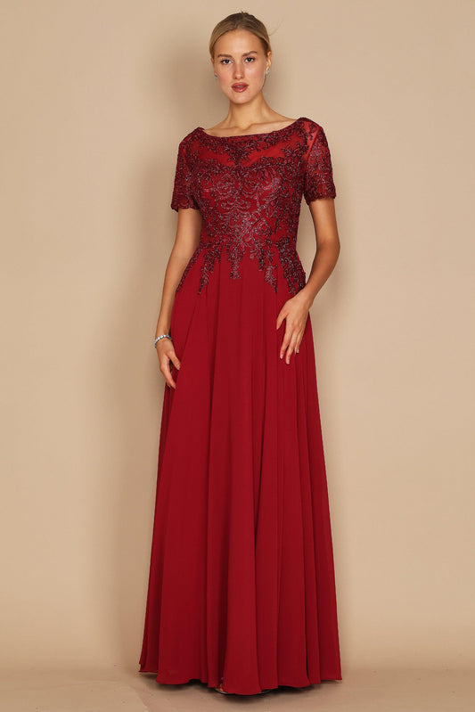 A-Line Floor Length Chiffon Lace Dress CM0136