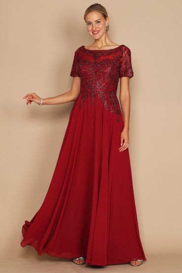 A-Line Floor Length Chiffon Lace Dress CM0136
