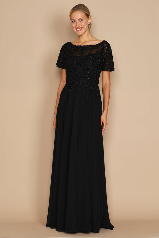 A-Line Floor Length Chiffon Lace Dress CM0137