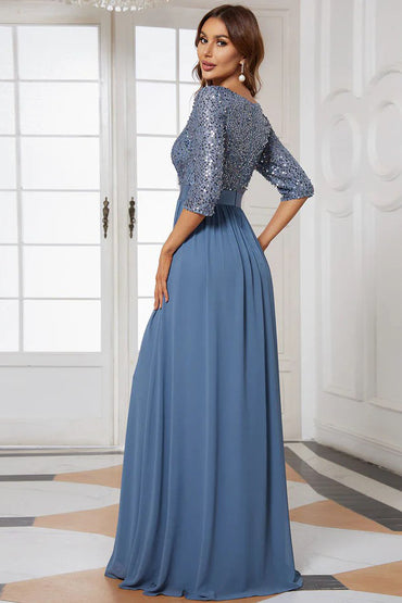 A-Line Floor Length Sequined Dress CM0175