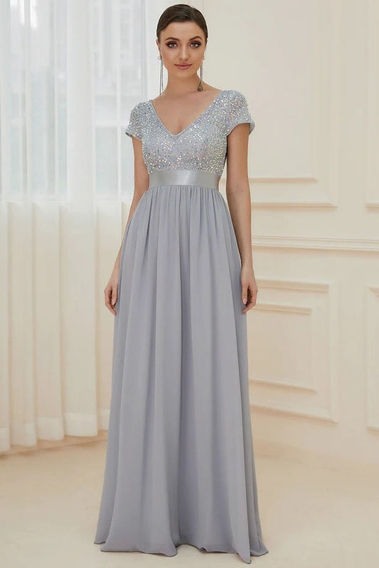 A-Line Floor Length Sequined Dress CM0179