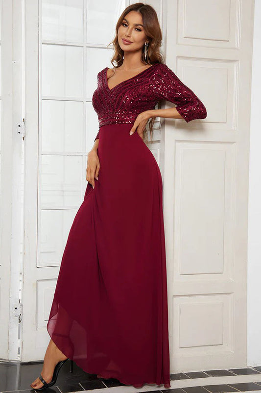 A-Line Floor Length Sequined Lace Dress CM0184