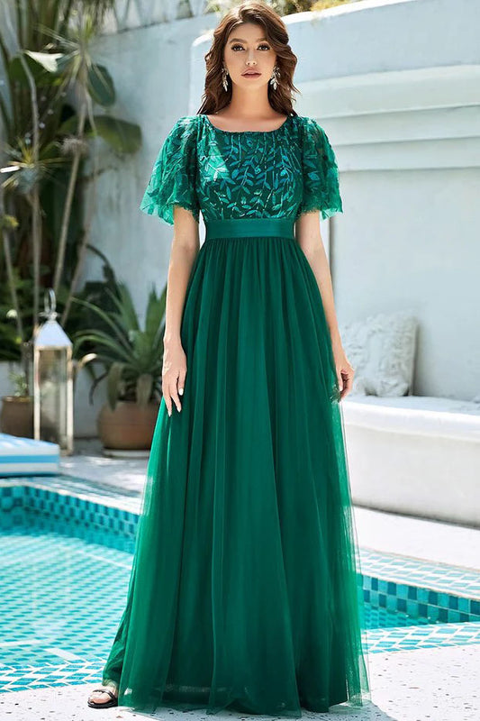 A-Line Floor Length Lace Dress CM0186