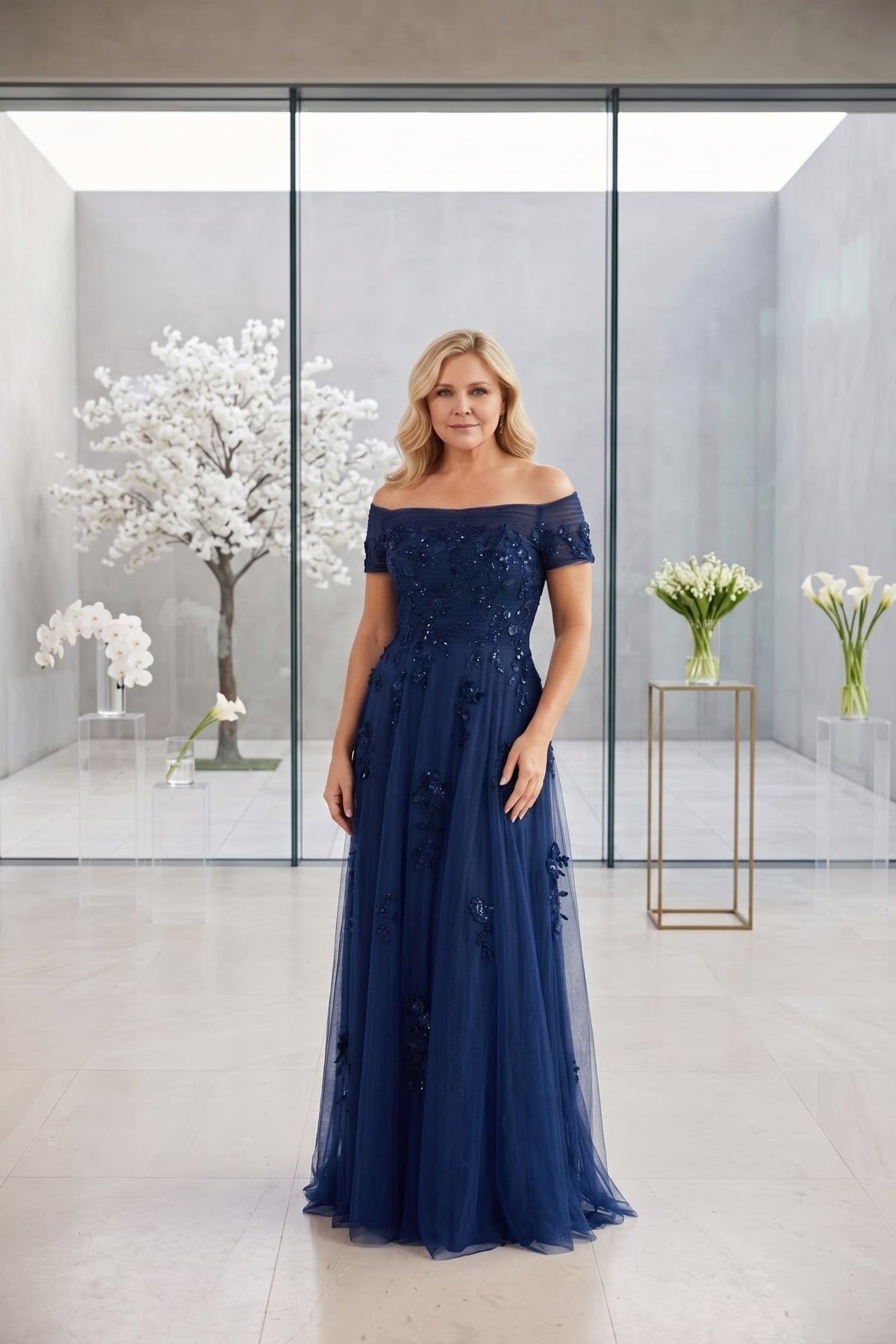 A-line Maxi Tulle Mother Dress CM0230 - Silver - COCOMELODY
