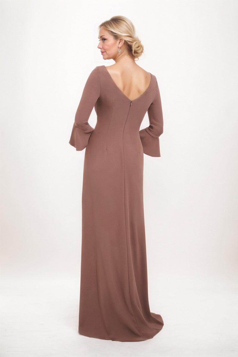 a line stretch dress A-line Floral Print Stretch Satin Mother of the Bride Dress with Flutter Sleeves Pleats S5012M - Mother of the Bride Dresses