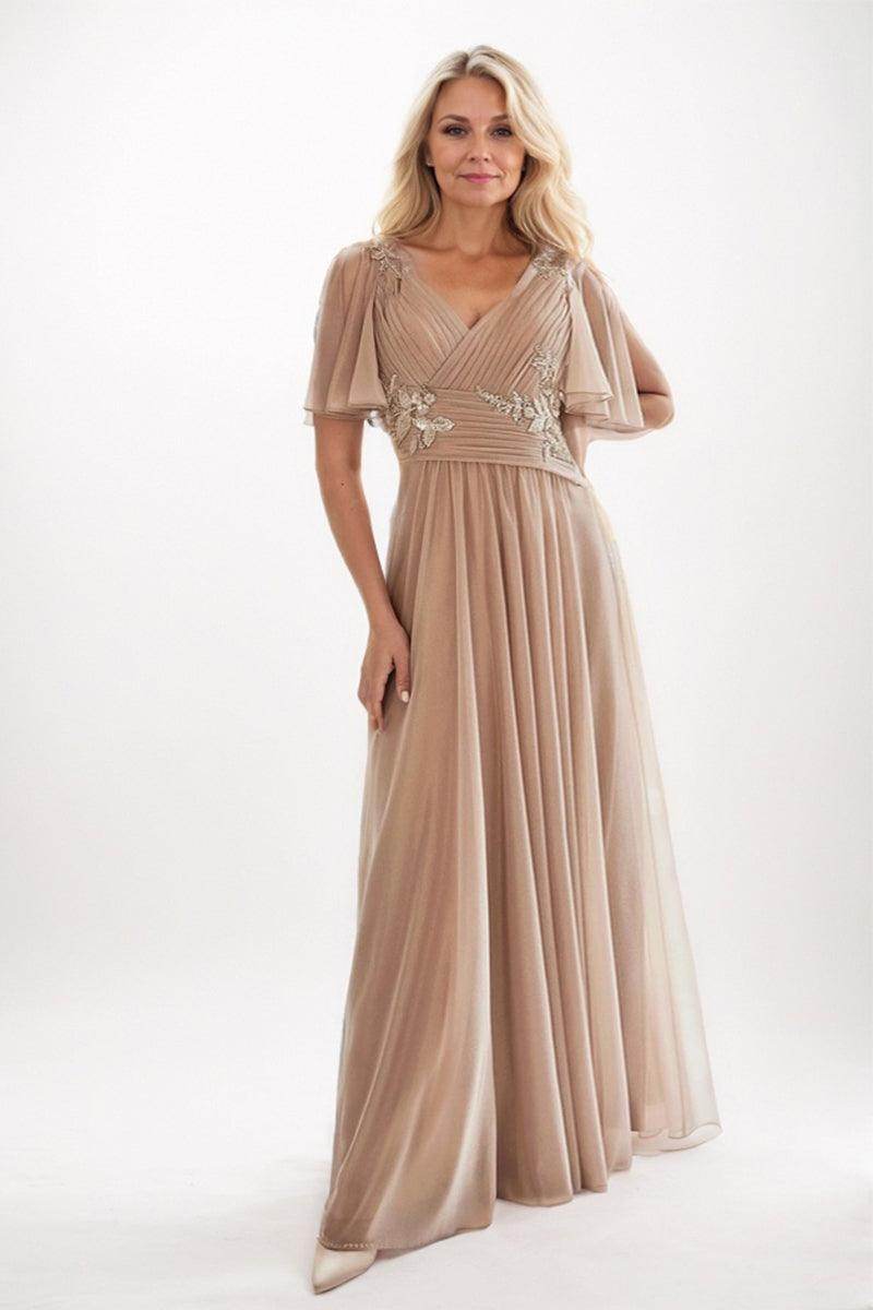 Chiffon Flutter Sleeve Gown