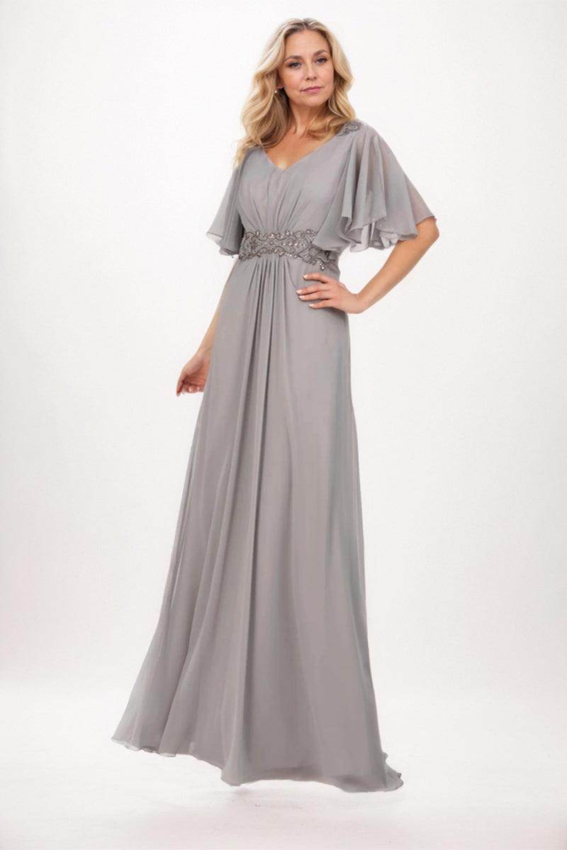 Mother’s Flutter Sleeve Chiffon Gown