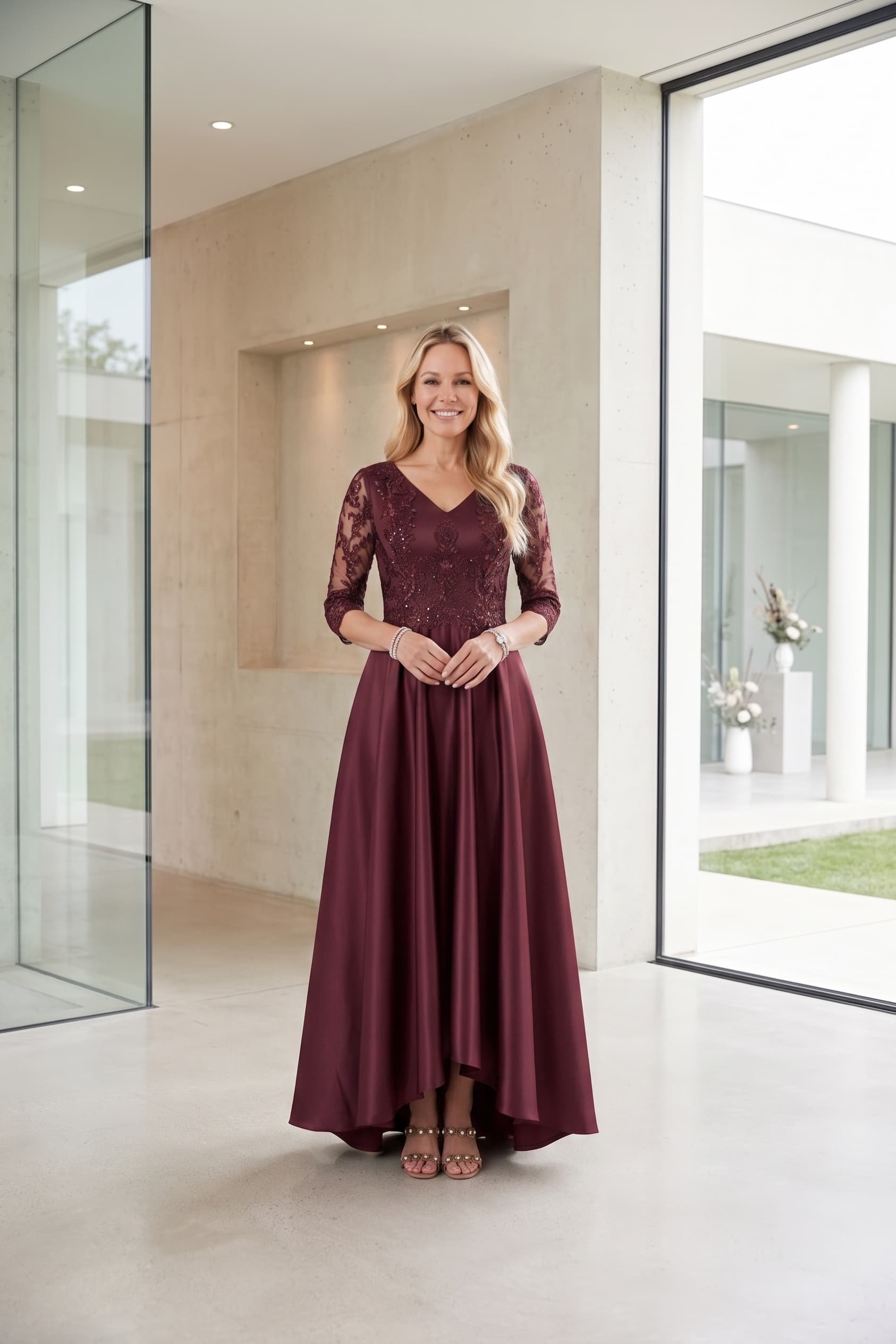 midi burgundy dress for women Wine Satin V-Neck A-Line Mother of Bride 3/4 Sleeve Appliqued Formal Gown COCOMELODY CM0263, Pale Pink DIOR - Shirt With A refined staple for 102222 WID:Wide
