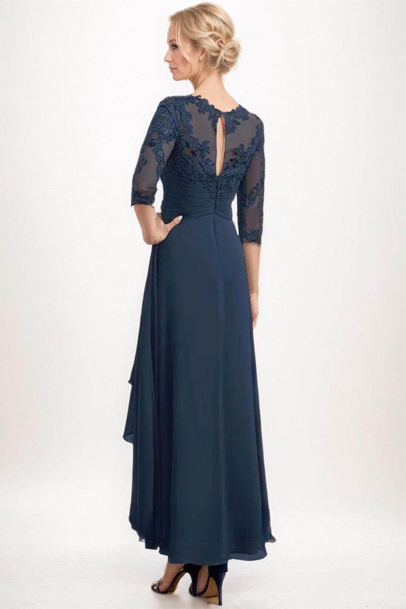 A-Line Midi Chiffon Blue Mother of The Bride Dress COCOMELODY CM0264, Silver Cloud A-Line Midi Chiffon Blue Mother of The Bride Dress COCOMELODY CM0264, Silver Cloud