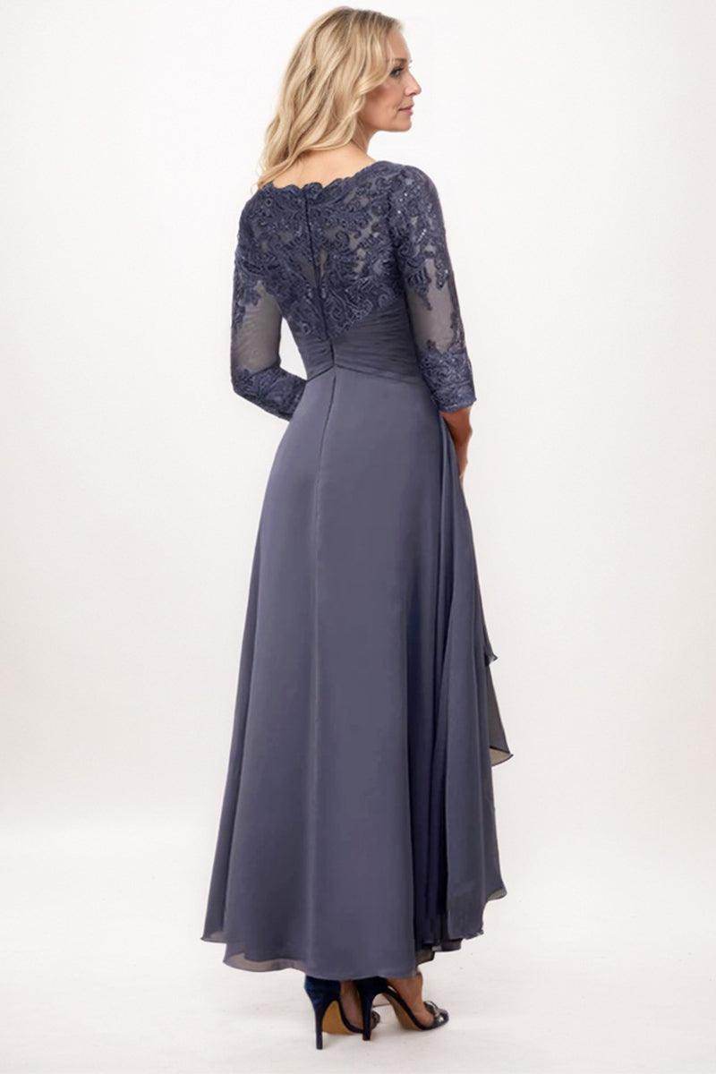 midi length mother of the bride dresses A-Line Midi Chiffon Elegant Mother of Bride Dresses COCOMELODY CM0265, Purple Dusk