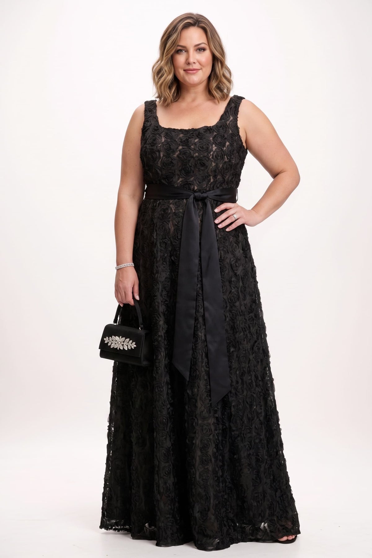 A-Line Maxi Tulle Mother Of The Bride Dress CM0270 - Black/Champagne - COCOMELODY