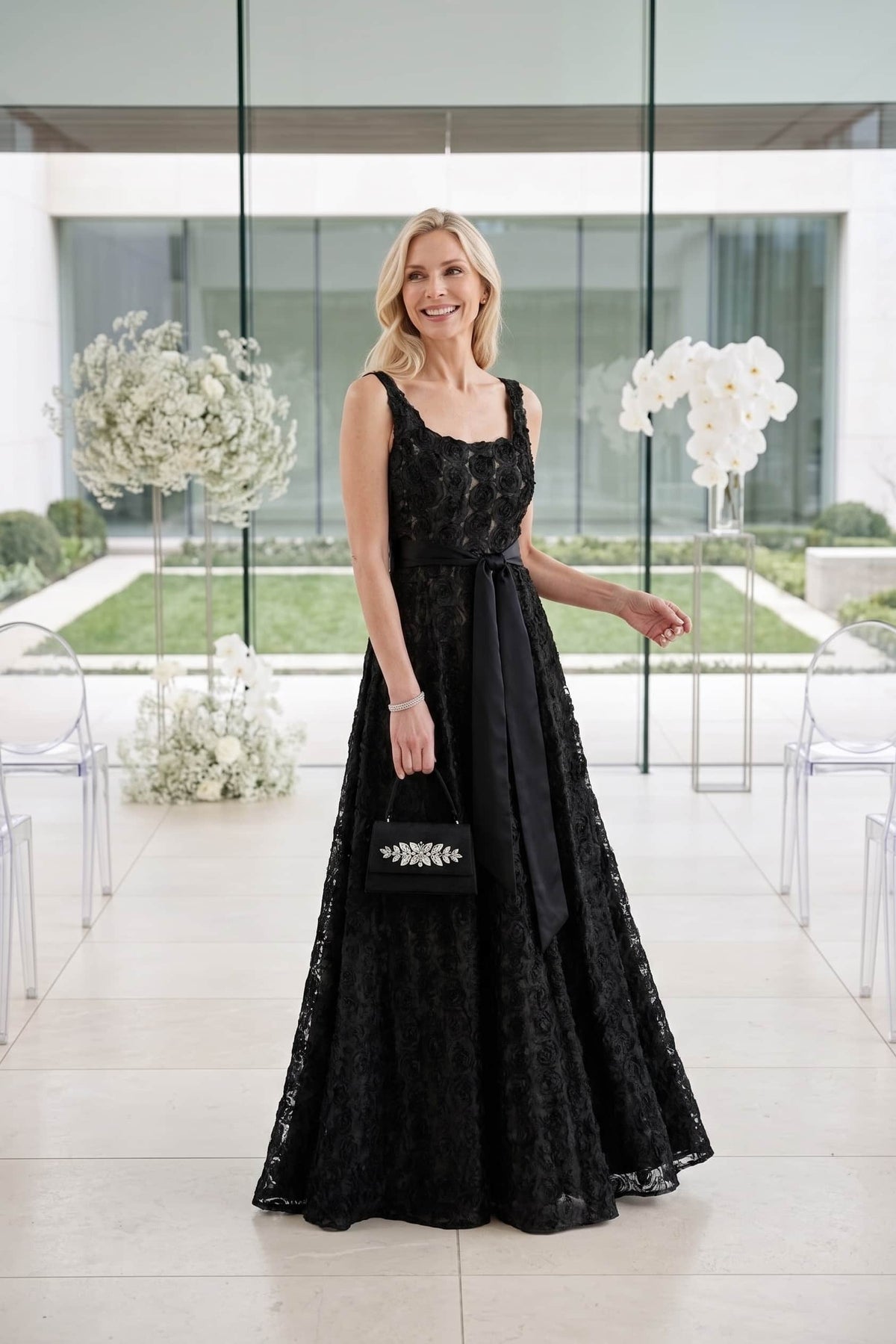 A-Line Maxi Tulle Mother Of The Bride Dress CM0270 - Black/Champagne - COCOMELODY