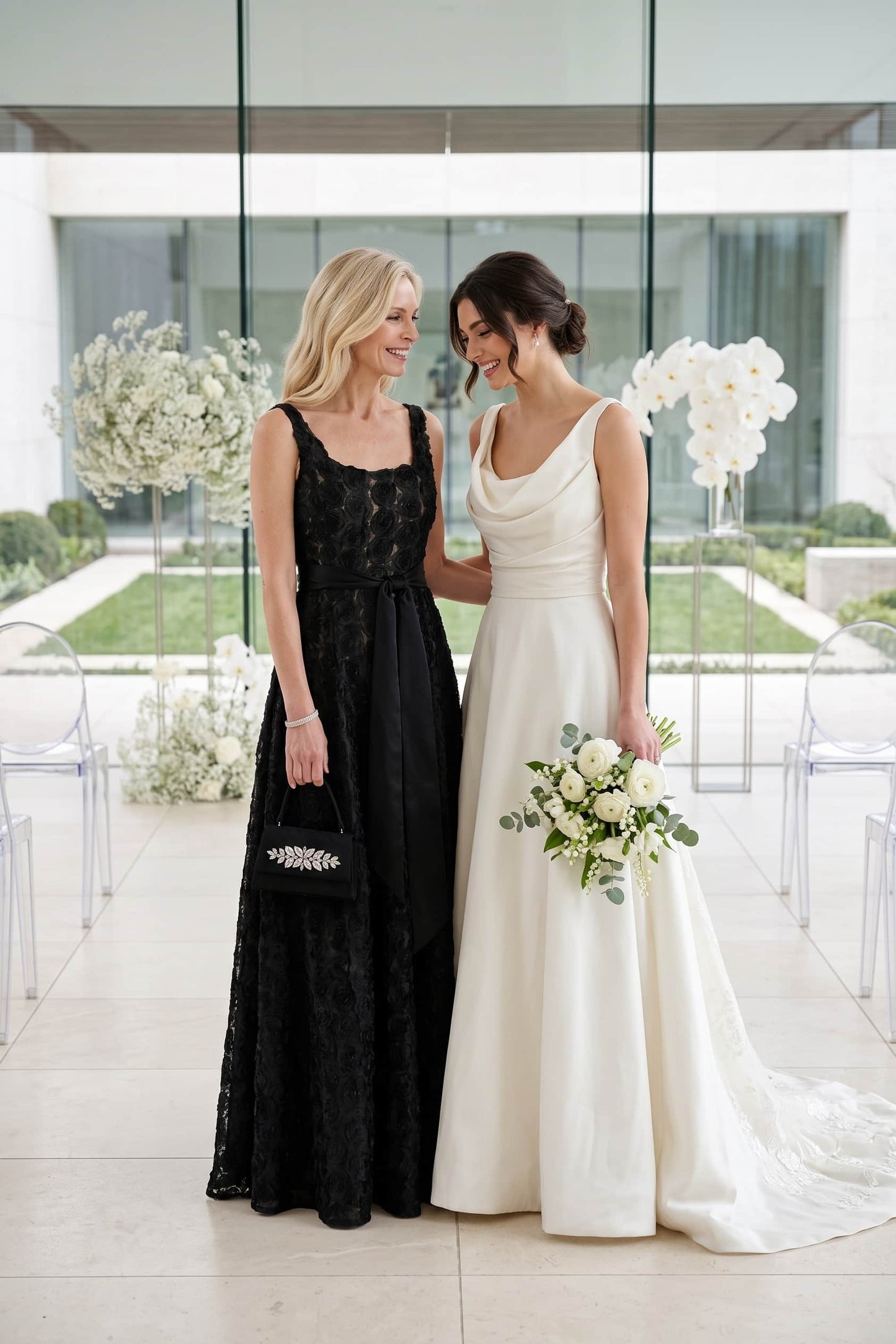 A-Line Maxi Tulle Mother Of The Bride Dress CM0270 - Black/Champagne - COCOMELODY