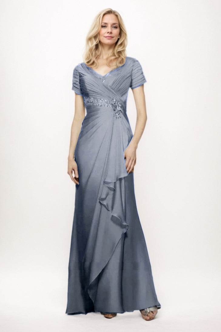 dark grey mother of the bride dresses Berylove Women A Line Grey Blue Mother Of the Bride Dress V Neck Long Sleeves Wedding Guest Dress, Dark Green / custom