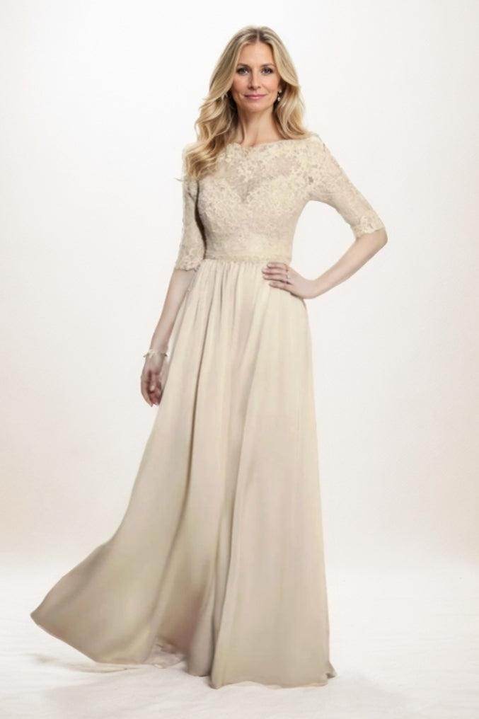 Beaded Illusion Chiffon Gown