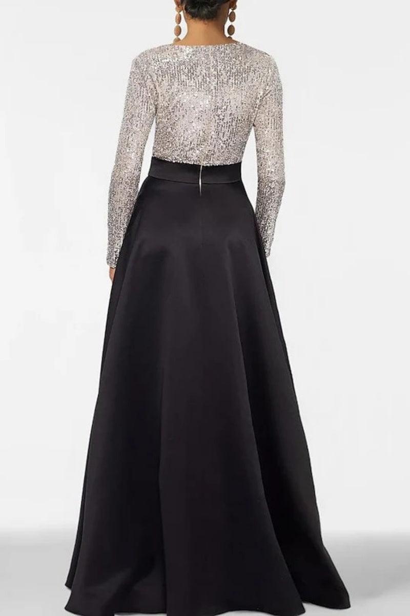 A Line V Neck Long Sleeves Sequins Mother Of The Bride Dresses CM0334