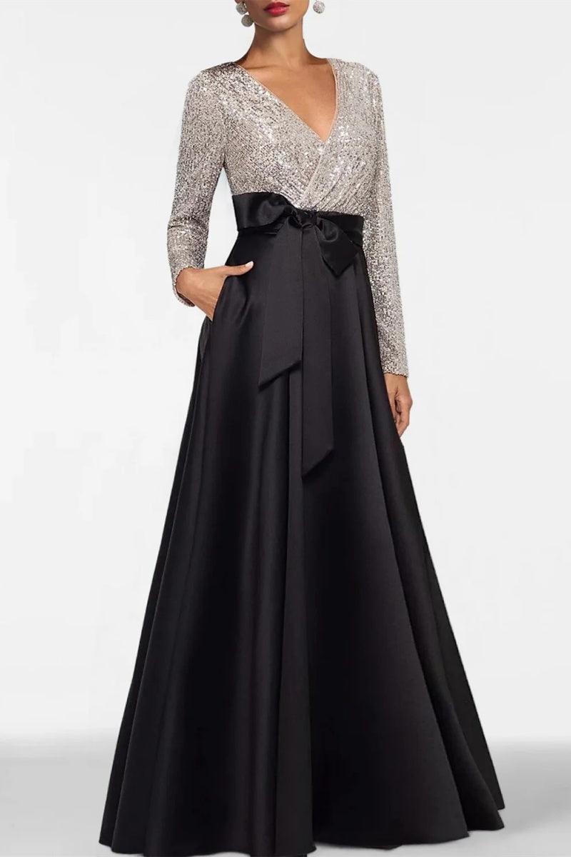 A Line V Neck Long Sleeves Sequins Mother Of The Bride Dresses CM0334