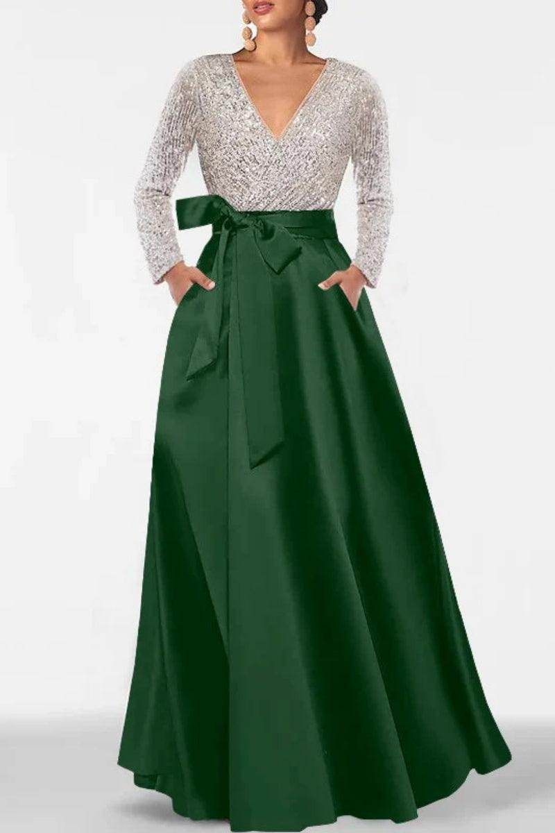 Sequined Satin A Line Gown
