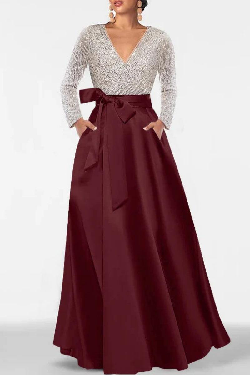 A Line V Neck Long Sleeves Sequins Mother Of The Bride Dresses CM0334