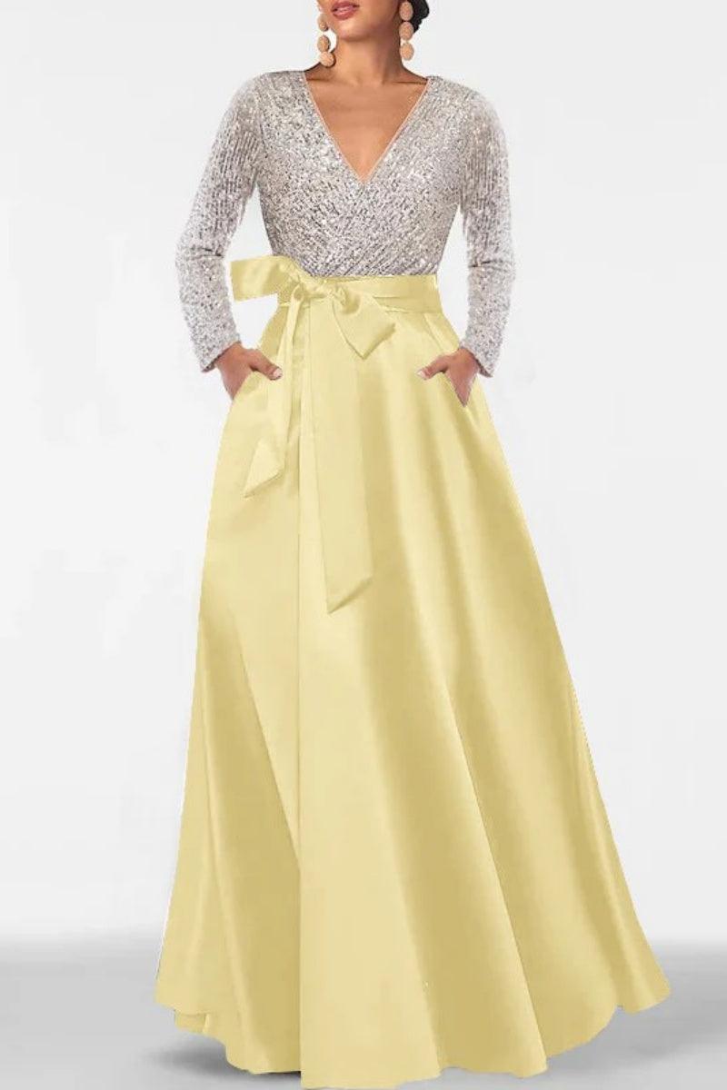 A Line V Neck Long Sleeves Sequins Mother Of The Bride Dresses CM0334