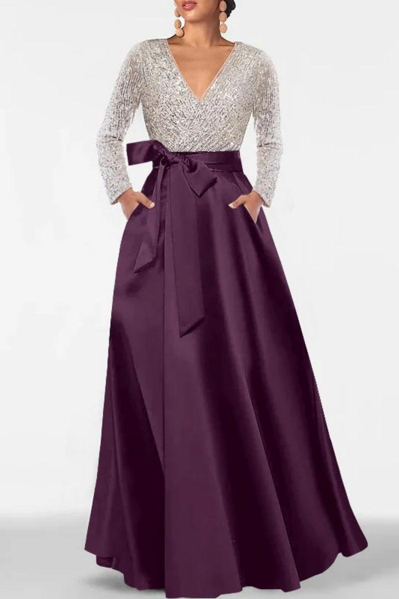 A Line V Neck Long Sleeves Sequins Mother Of The Bride Dresses CM0334