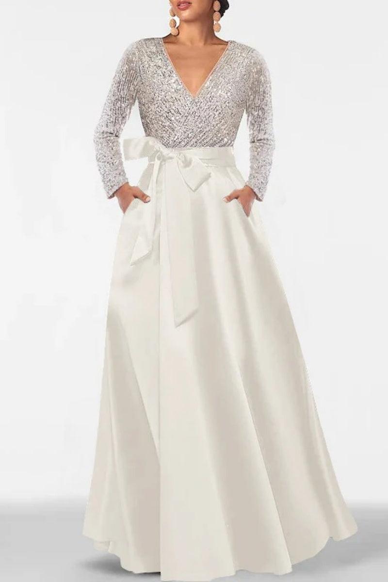 A Line V Neck Long Sleeves Sequins Mother Of The Bride Dresses CM0334