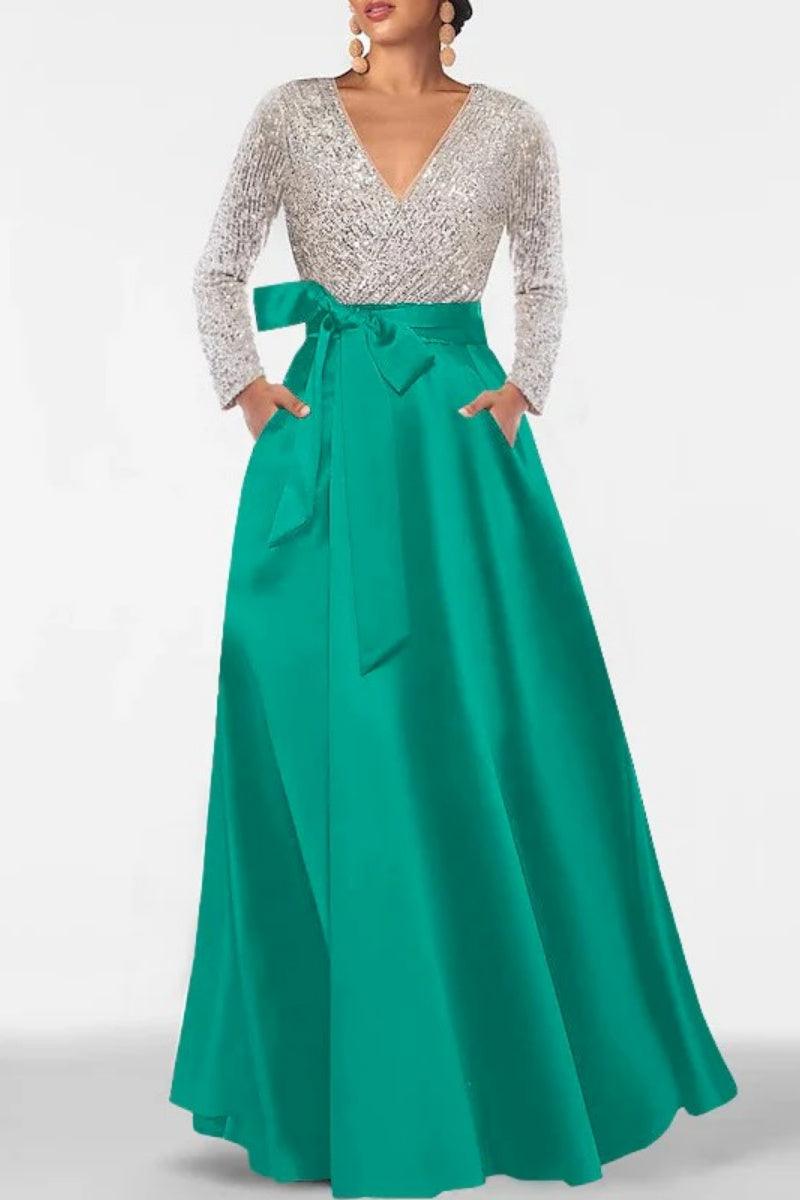 A Line V Neck Long Sleeves Sequins Mother Of The Bride Dresses CM0334