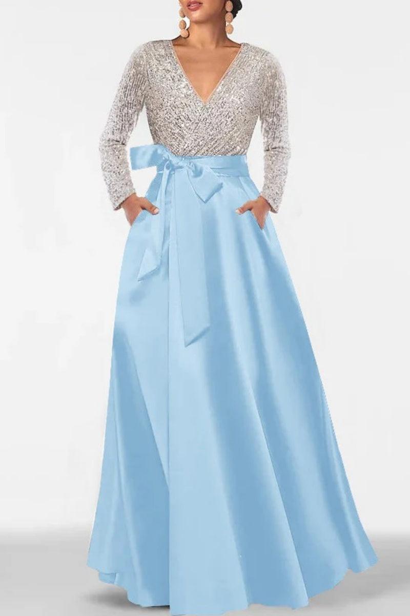 A Line V Neck Long Sleeves Sequins Mother Of The Bride Dresses CM0334